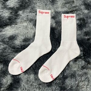 Supreme White and Red Logo Crew Socks 1 pair